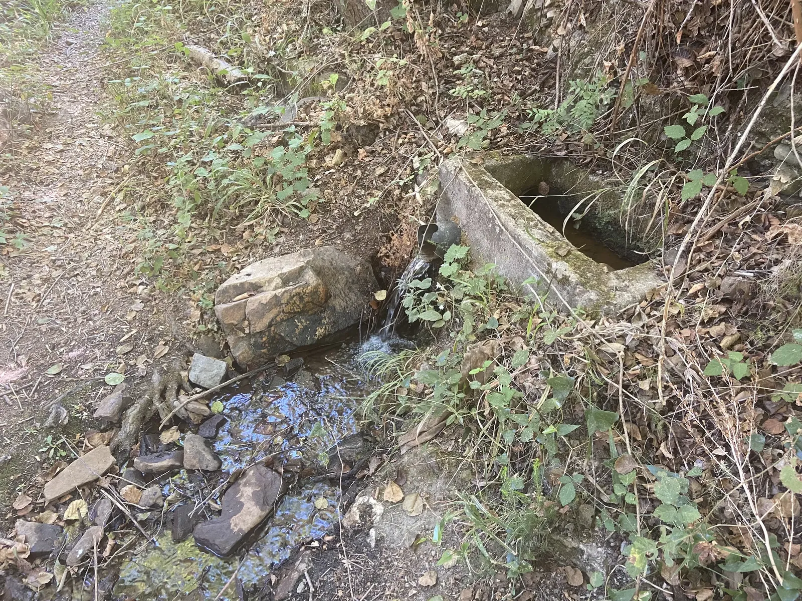 Paso de agua en el camino de la antigua ermita de San Ildefonso