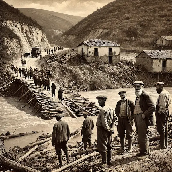 Recreación de un puente rural arrasado por una crecida