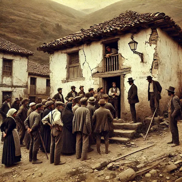 Recreación de una reunión electoral en un pueblo de comienzos del siglo XX